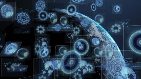 animation of digital interface elements overlaying earth, showing global connectivity