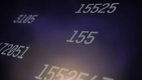 Digital animation of multiple changing numbers against blue and purple gradient background
