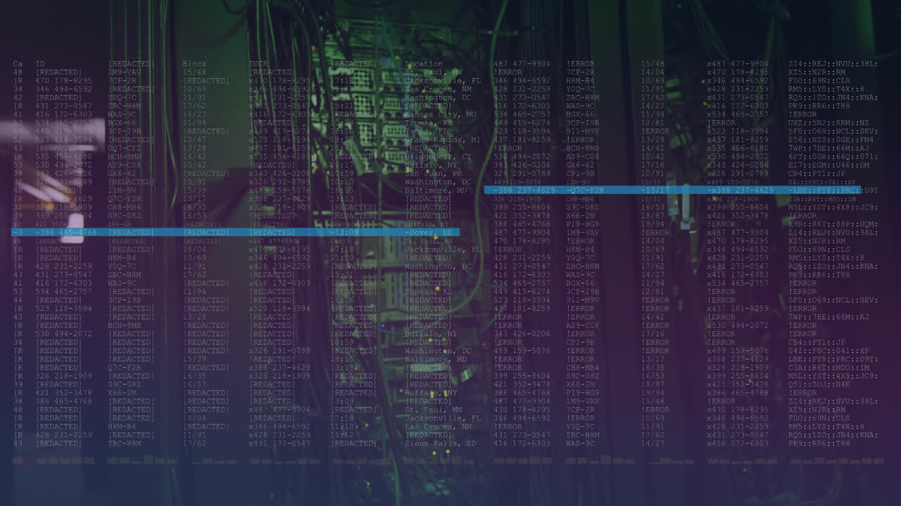 Animation of data processing over server room