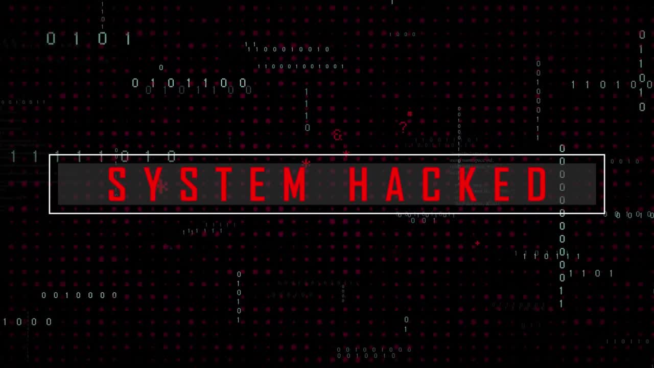 animación del procesamiento de datos de texto hackeado del sistema sobre un fondo negro