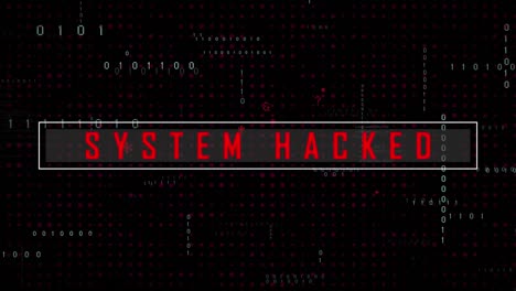 animation of system hacked text data processing over black background