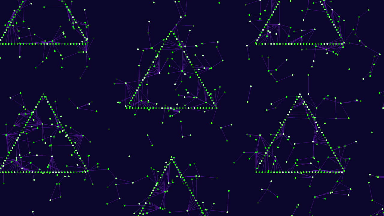 A green triangular pattern resembling a constellation is displayed on the dark backdrop, creating a visually striking image of interconnected shapes and lines
