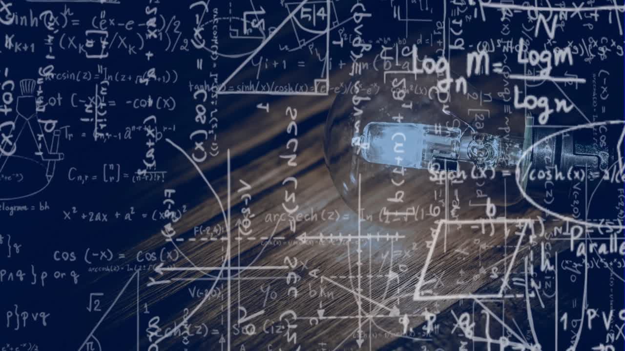 갈색과 검은색 배경 위에 떠다니는 수학 그래프의 애니메이션