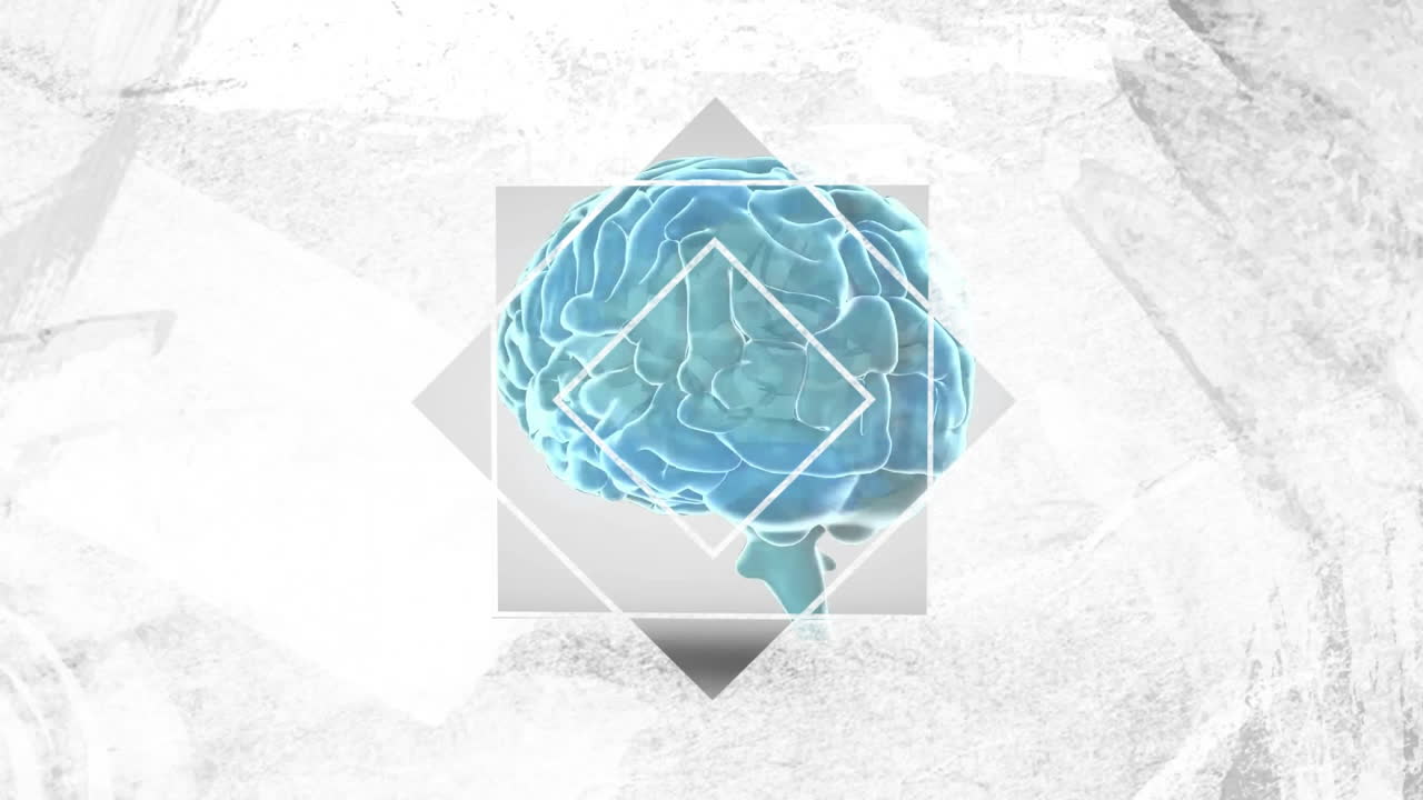 회색의 고통스러운 배경에서 인간의 뇌를 통해 데이터 처리의 애니메이션