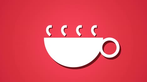 steaming hot drink coffee tea animation loop, background red