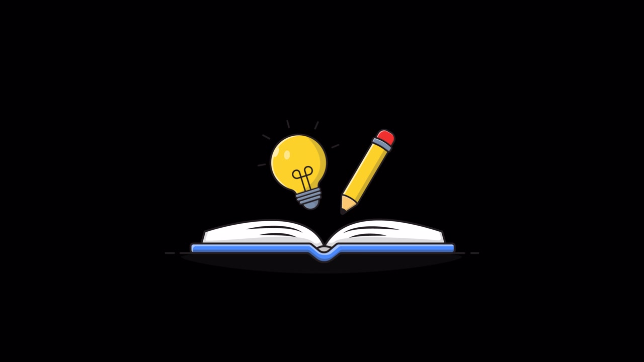 Animated Book, Lightbulb, and Pencil for Idea and Learning