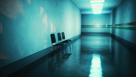 empty corridor in hospital with chairs