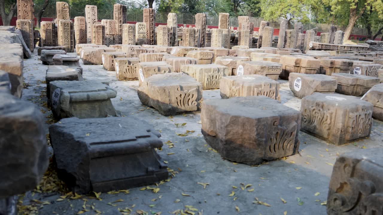 buddhist archaeological site sarnath with excavated stone remains in day video is taken at Sarnath near Varanasi, India