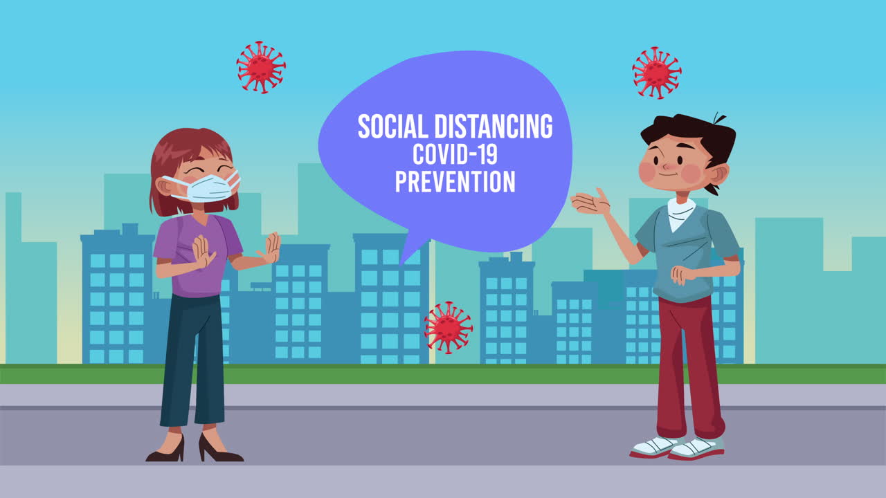 사회적 거리를 지키는 커플 코로나19 예방 메시지