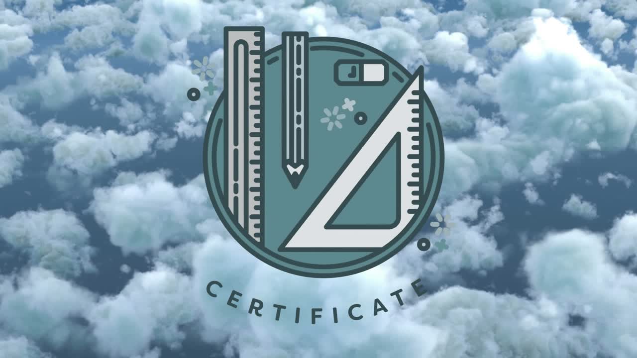 Animazione di certificato con icone su cielo con nuvole