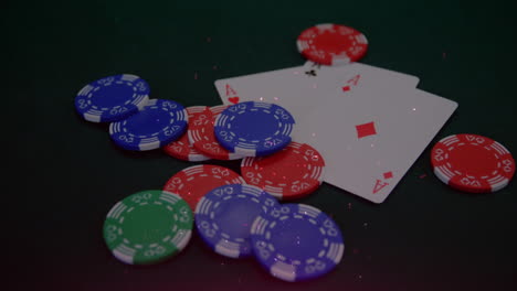 animation of stacks of casino game chips and cards on board