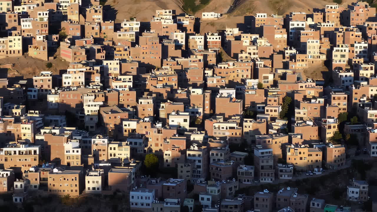 Città collinare densamente popolata nello Yemen