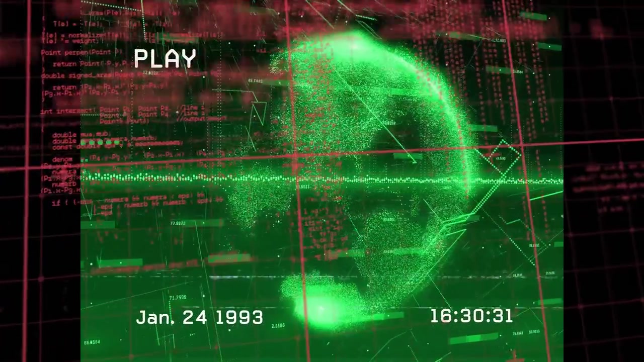 Vintage VHS Style Digital Globe with Data and Code Animation