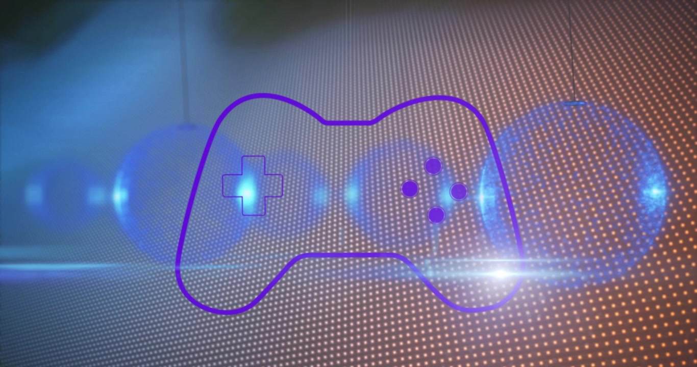 Contorno animato di un controller di gioco su uno sfondo digitale