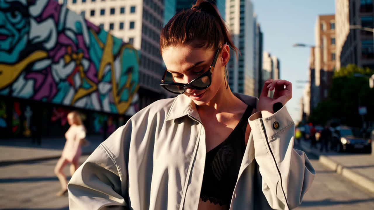 도시 풍경 에 있는 세련 된 여자