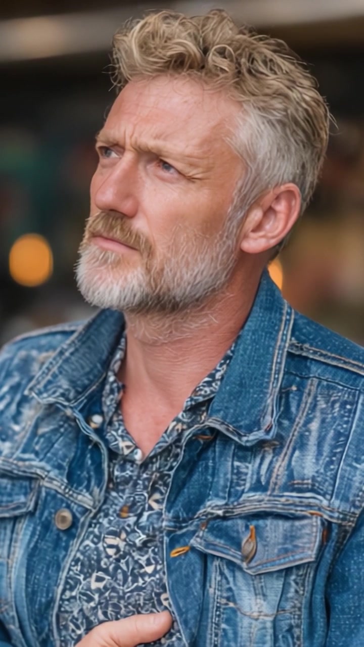 Um Momento Pensativo: Um homem de jeans reflete profundamente, capturando emoção e estilo em uma expressão espontânea