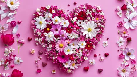 heart shaped floral arrangement on pink background