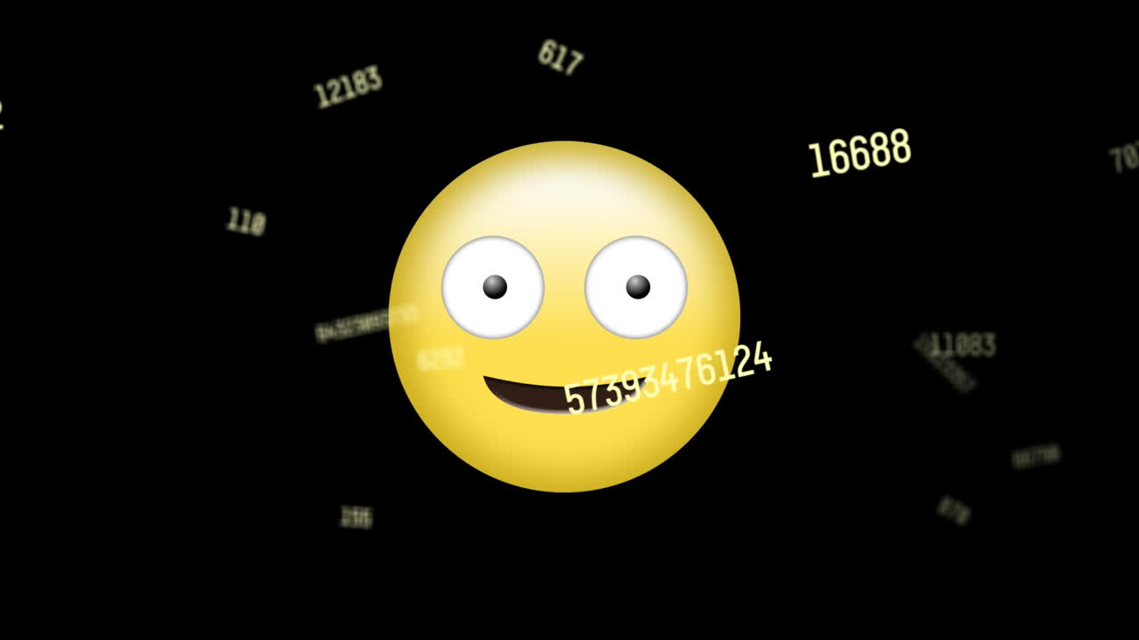 Animation of emoji icon and numbers on black background