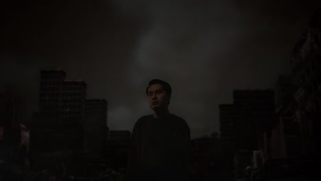 man in a post-apocalyptic city