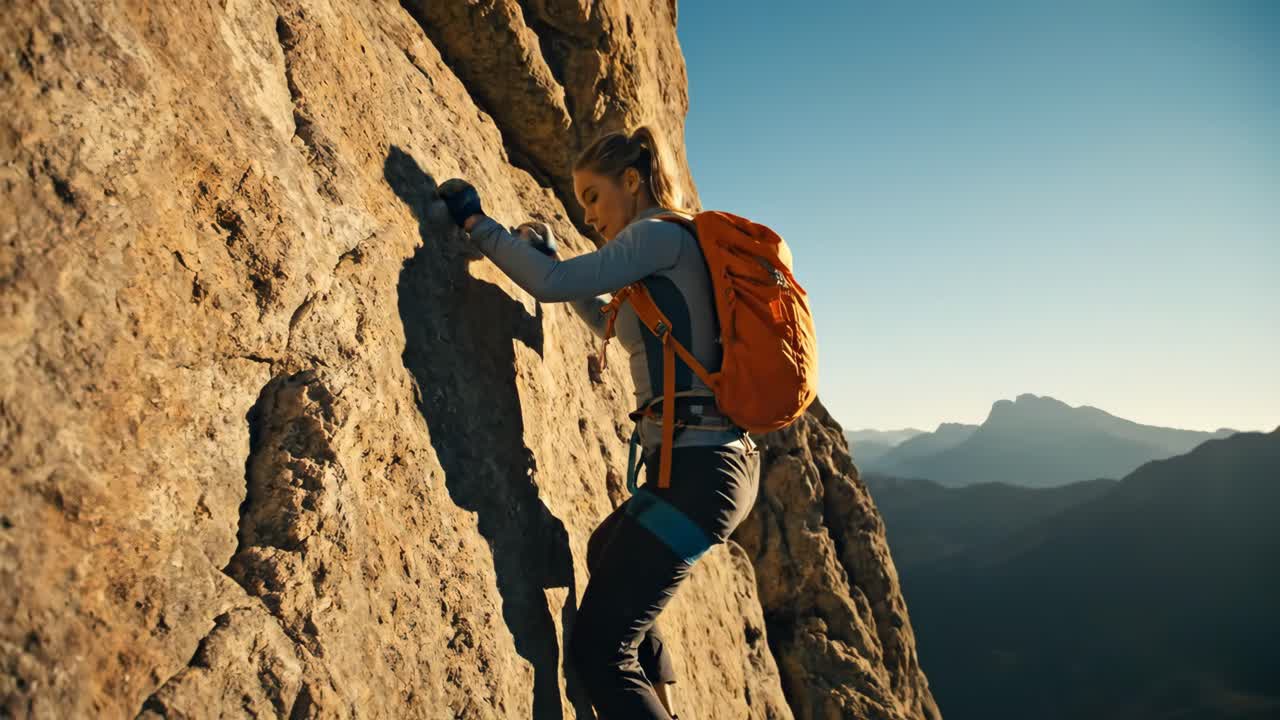 Woman rock climbing in the mountains