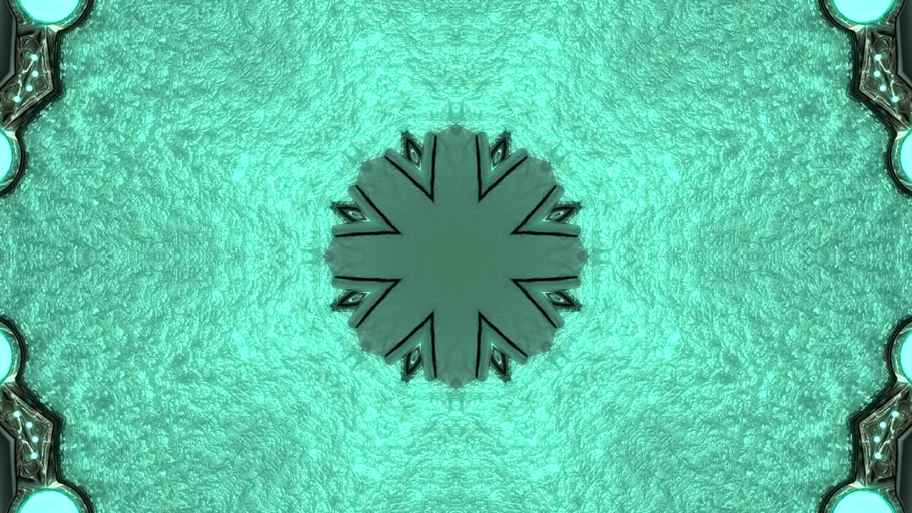 Looped Abstract neon ornate decorative background. 3d Neon kaleidoscope or mandala.