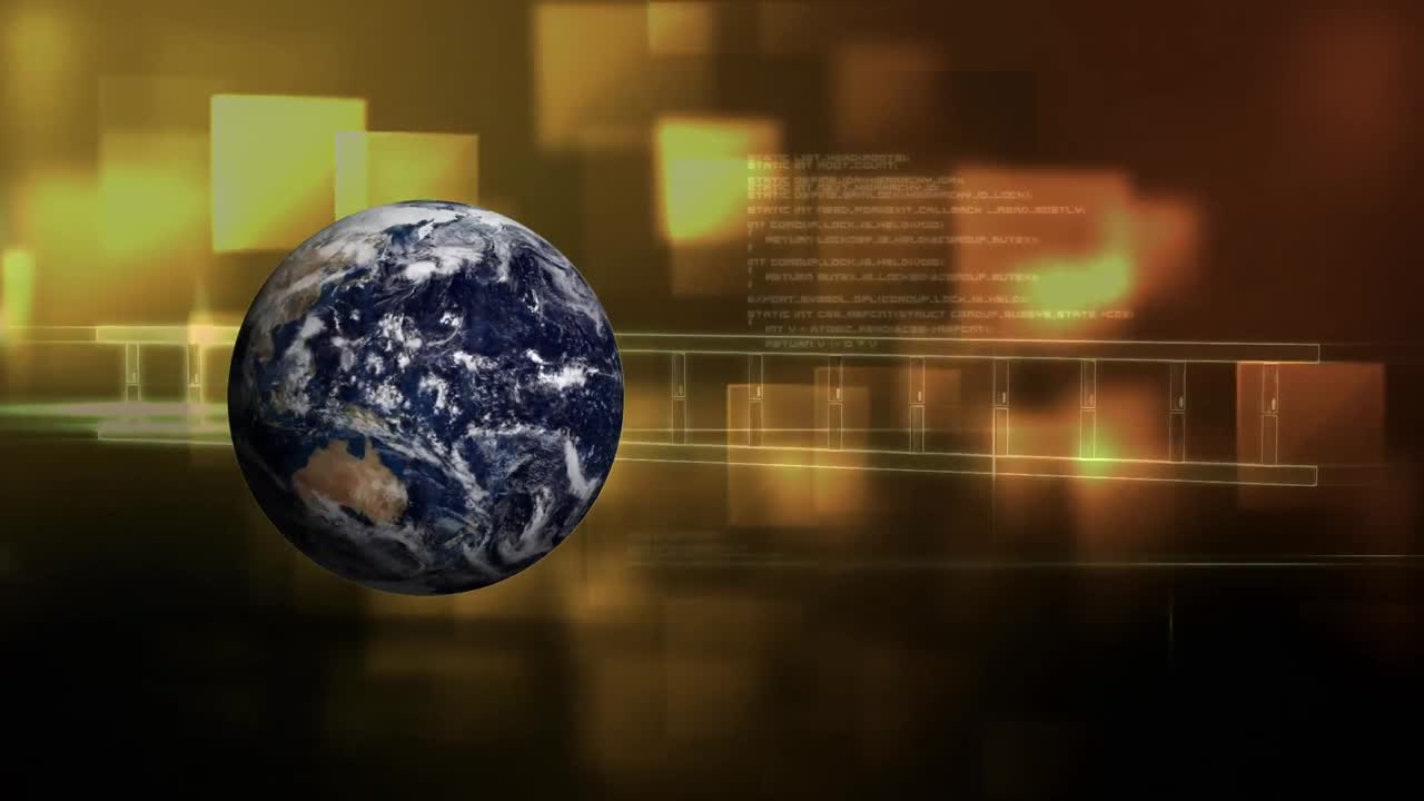 animación de un globo giratorio sobre una cuadrícula sobre un fondo colorido