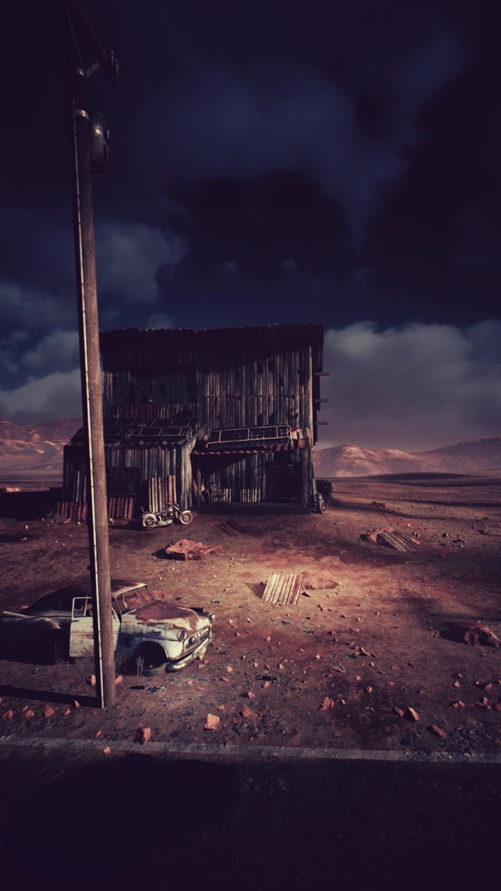 Calm countryside setting showing aged house beneath heavy storm clouds in sky