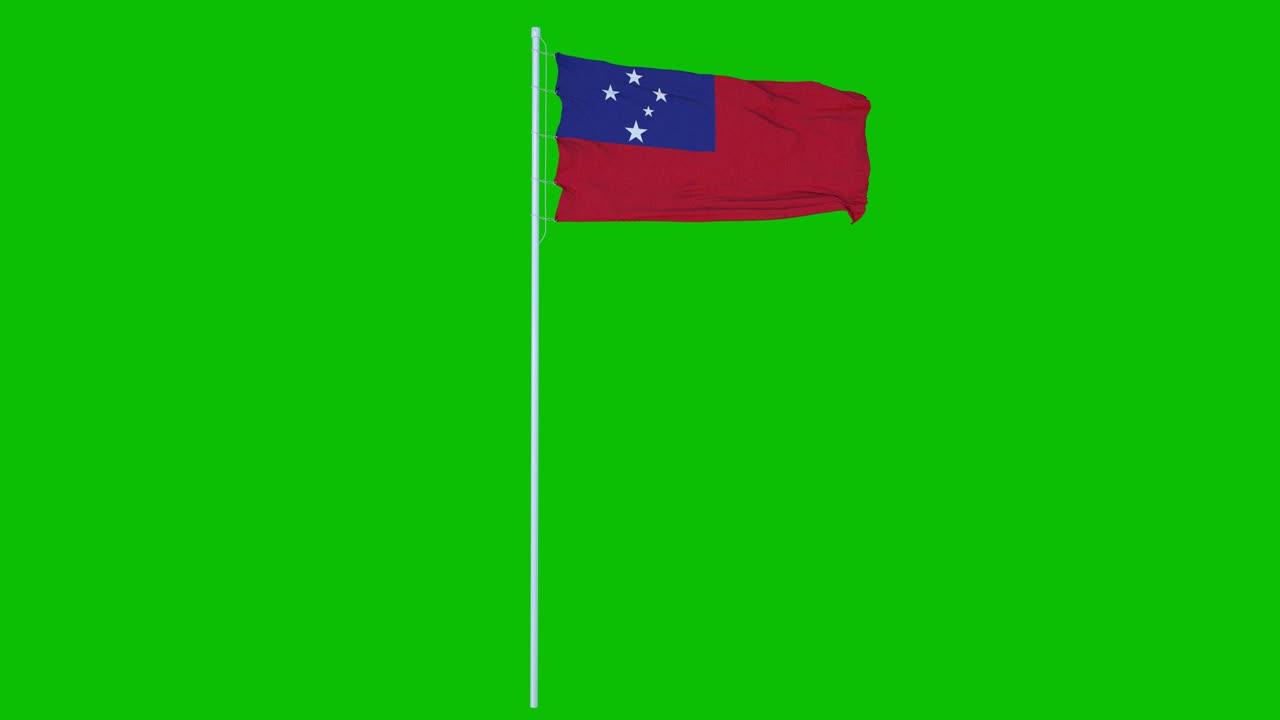 bandera de samoa ondeando en el viento en pantalla verde o fondo de tecla de croma. animación 4k