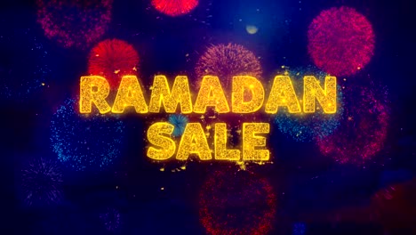 texto de venta de ramadán en coloridas partículas de explosión de fuegos artificiales.