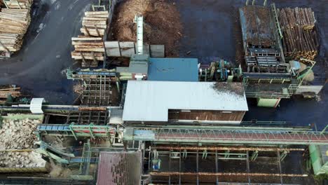 the cutting edge of log processing: aerial view of the journey of a log from forest to finished product at a sawmill in germany