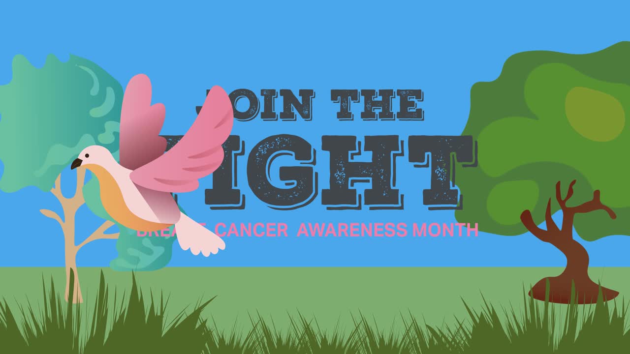 나무와 새 위에 유방암 텍스트의 애니메이션