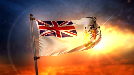 la bandera del territorio antártico británico iluminada por detrás en un hermoso ciclo de amanecer en cámara lenta 4k