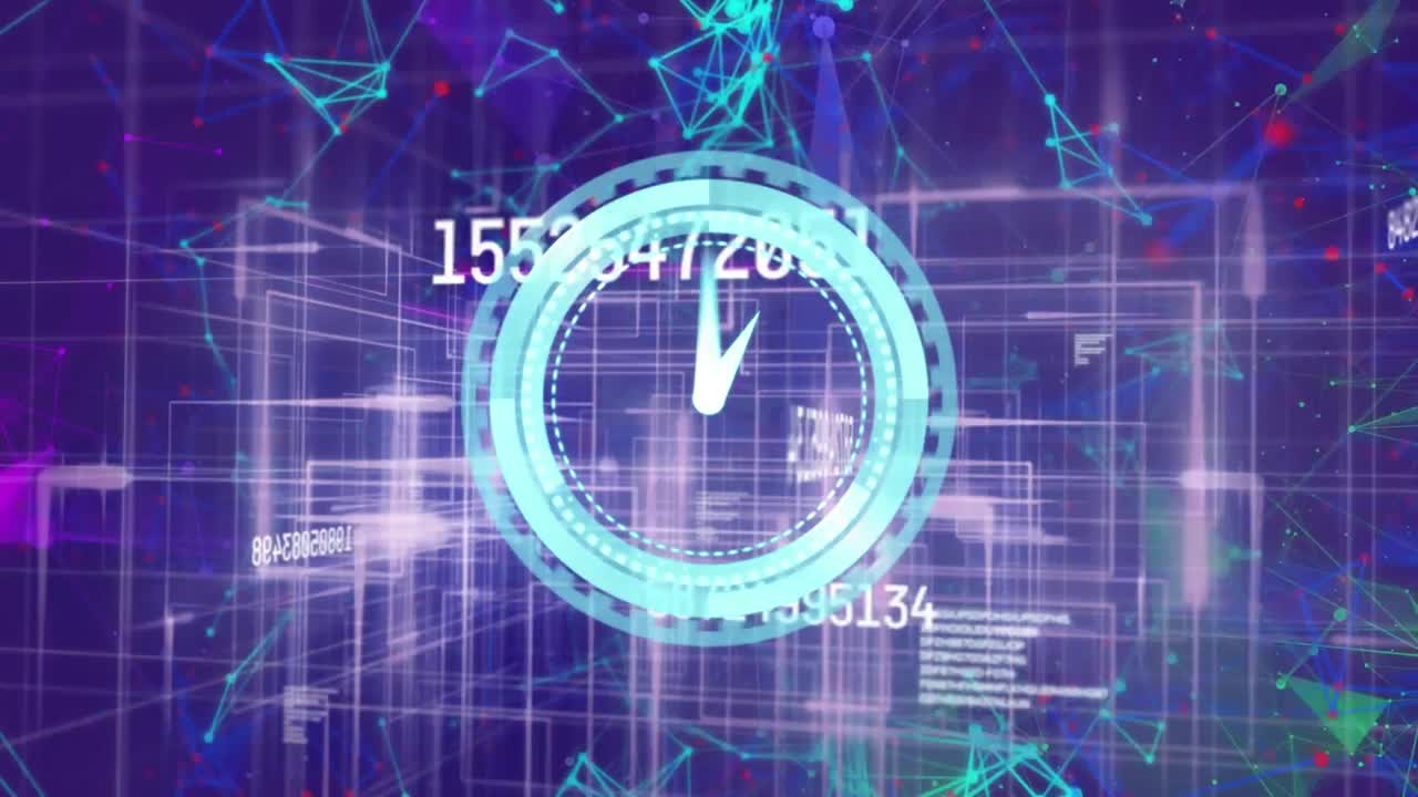 Animation of clock and numbers changing with data processing