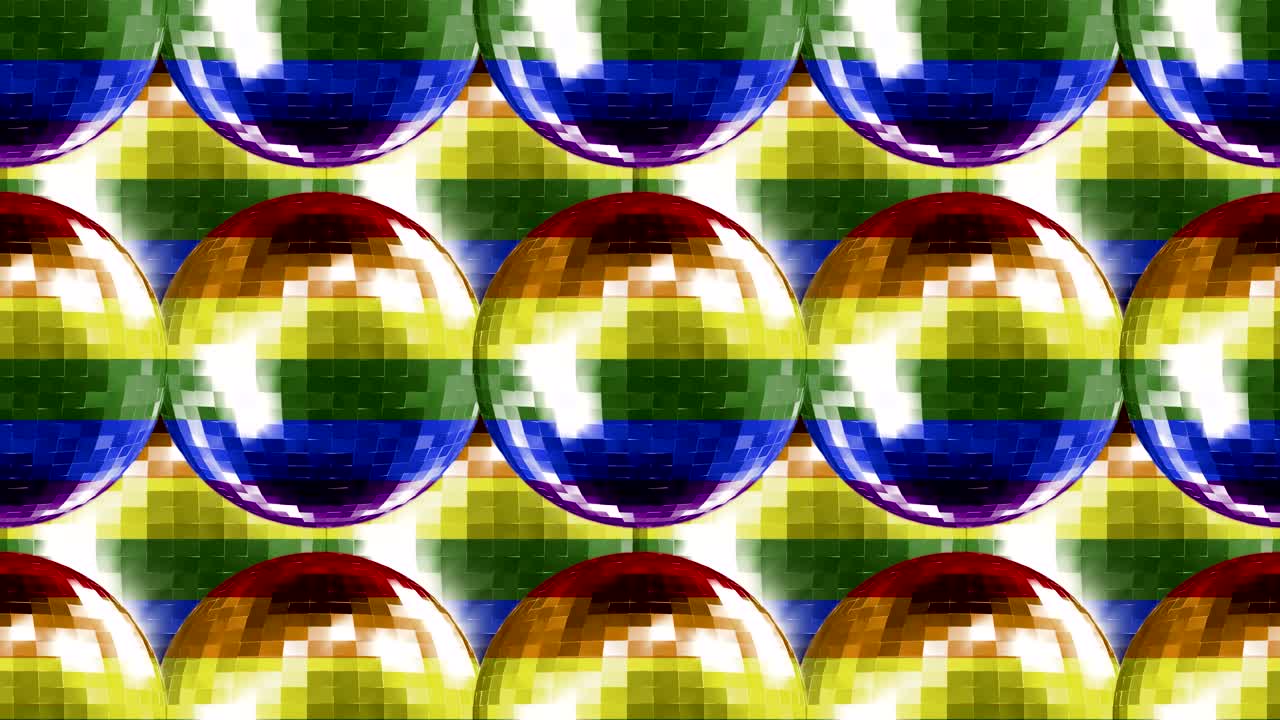 TEXTURE Disco Ball Rainbow A. This footage is loopable and tileable and can create an endless and seamless background. Perfect for VJs, DJs and Disco events to create an ambient wall.