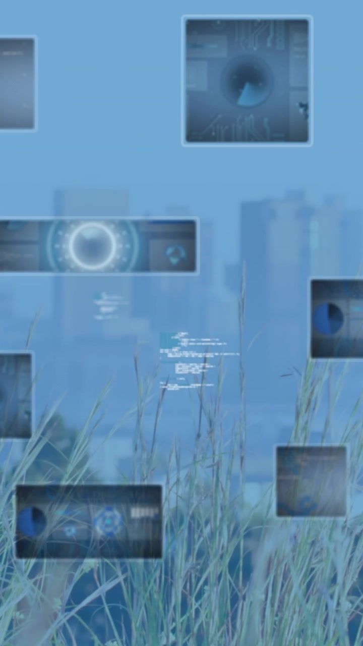 Animation of scopes scanning and data processing over cityscape