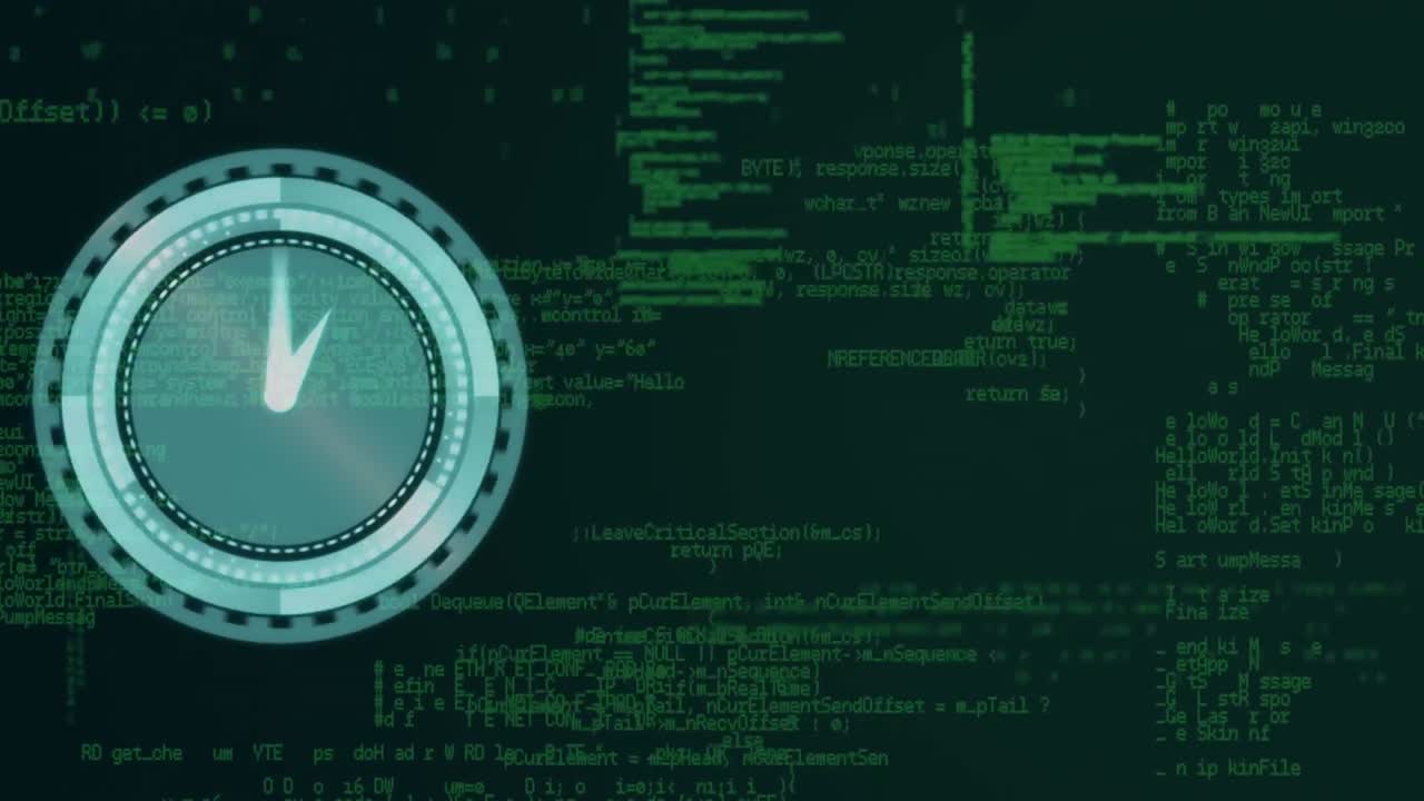 animación de un reloj que se mueve rápido sobre el procesamiento de datos digitales