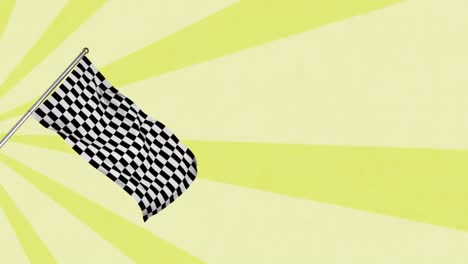 animation of checkered finish flag over rotating yellow stripes moving in seamless loop