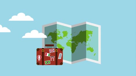 mapa montañas maleta viajando los íconos de la pasión por los viajes