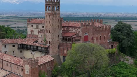 slow,-smooth-aerial-showcasing-close-up-of-Castello-di-Camino,-Piedmont-region,-Italy