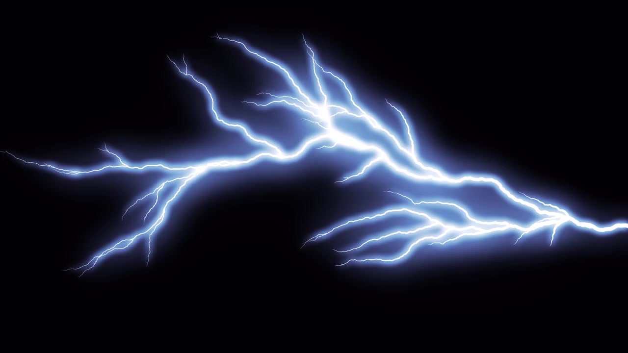 Bright Blue Lightning Bolt Flashing on Black Background