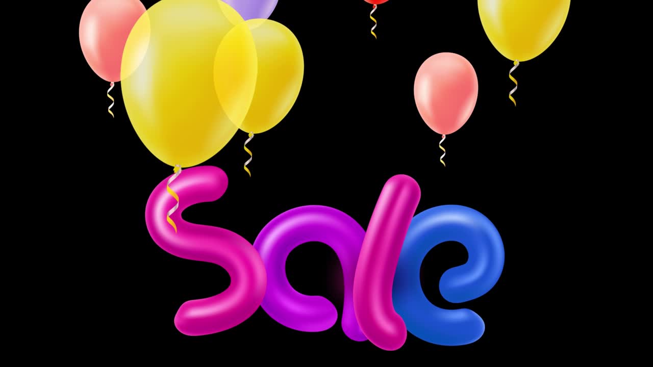 Season sale banner with color moving air balloons. 3d footage