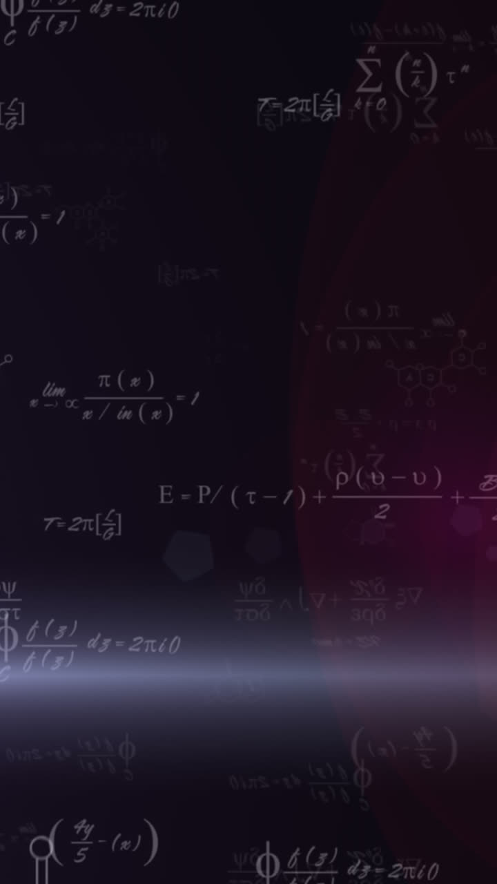 animación de ecuaciones matemáticas y rastro de luz sobre fondo negro
