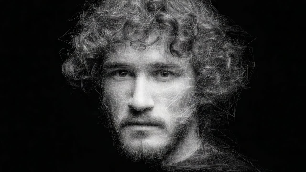 Captivating Portrait Series Featuring a Young Man with Distinctive Curly Hair, Showcasing Emotional Transformation from Serious to Joyful Expression