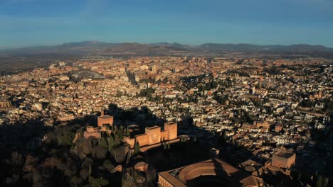 aerial drone of alhambra and granada city in southern spain