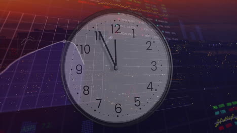 animación del procesamiento de datos financieros sobre el reloj.