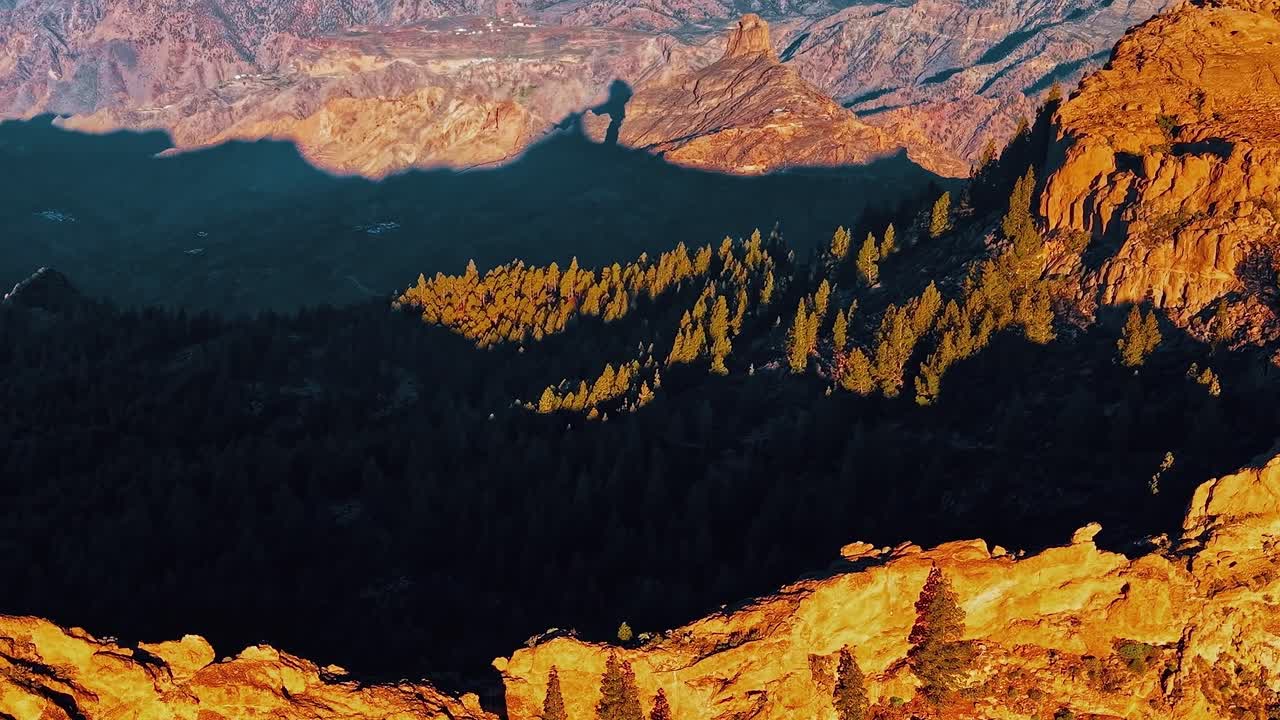 Gran Canaria set fra oven viser bjergterræn og træer.