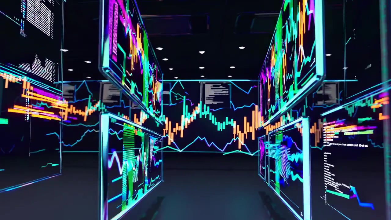 Dynamic Financial Data and Stock Market Charts on Digital Screens