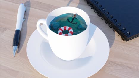 taza de café con una escena del océano