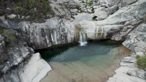 beautiful natural pool with crystal clear water formed among rocks in the wild