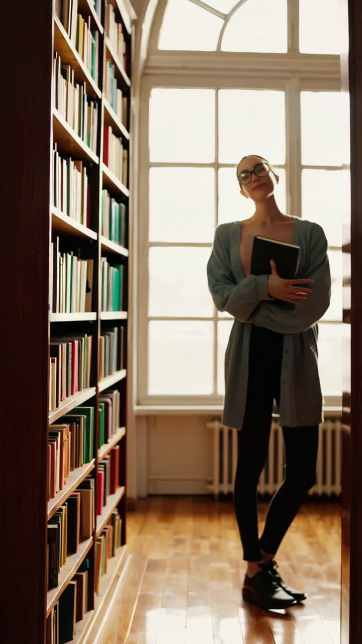 mujer leyendo en una biblioteca